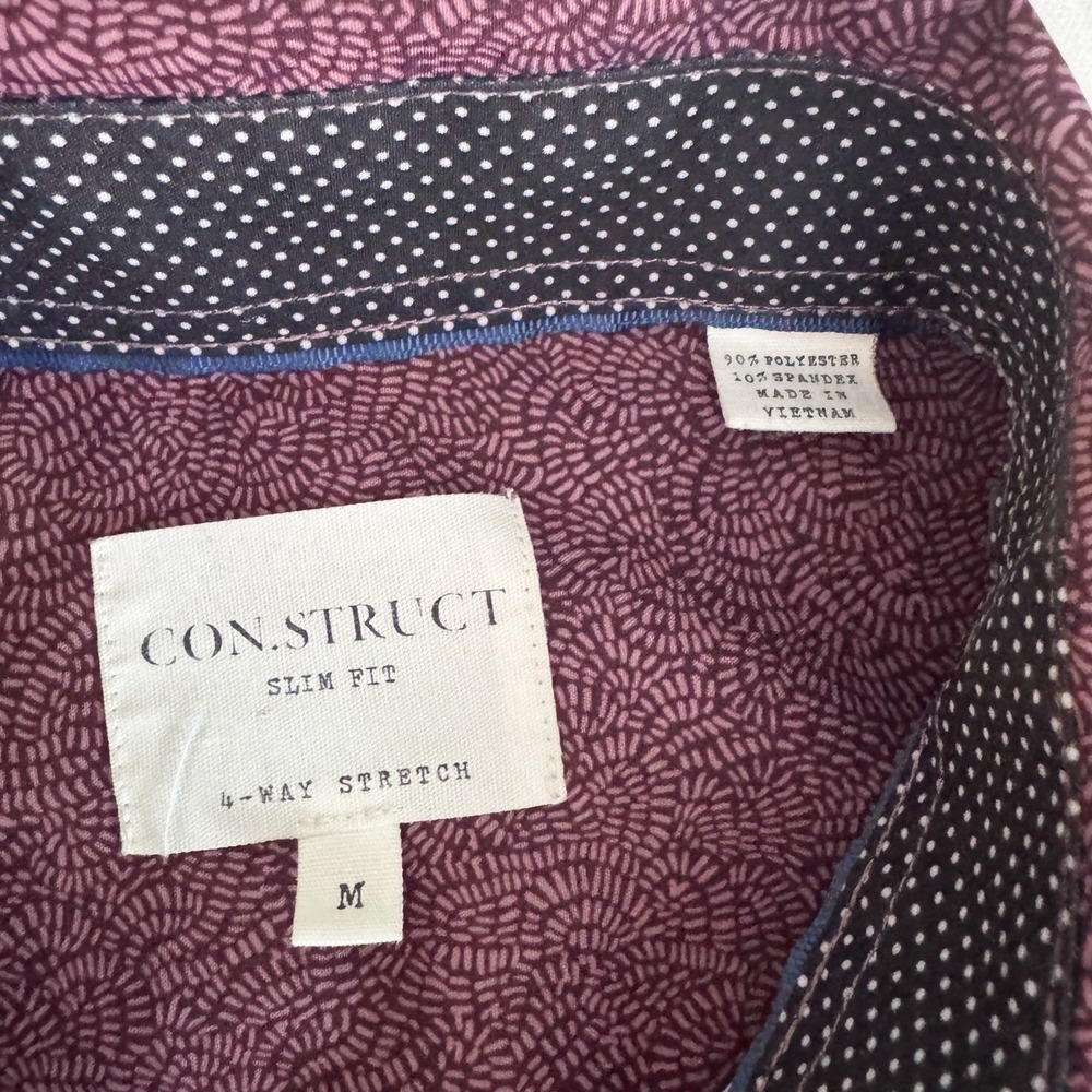 Construct Slim Fit Button Down Mens MEDIUM Long Sleeve. Maroon All Over Print - Picture 3 of 8
